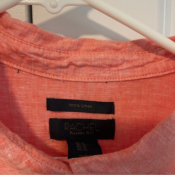 Rachel Roy Women’s 100% Linen Button-Up Shirt XL Coral Short Sleeve Lightweight - Picture 3 of 5